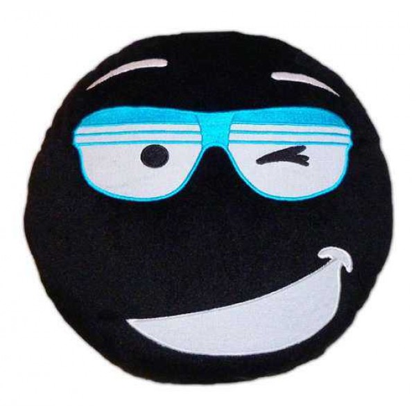 Soft Smiley Emoticon Black Round Cushion Pillow Stuffed Plush Toy Doll (Mr. Cool)